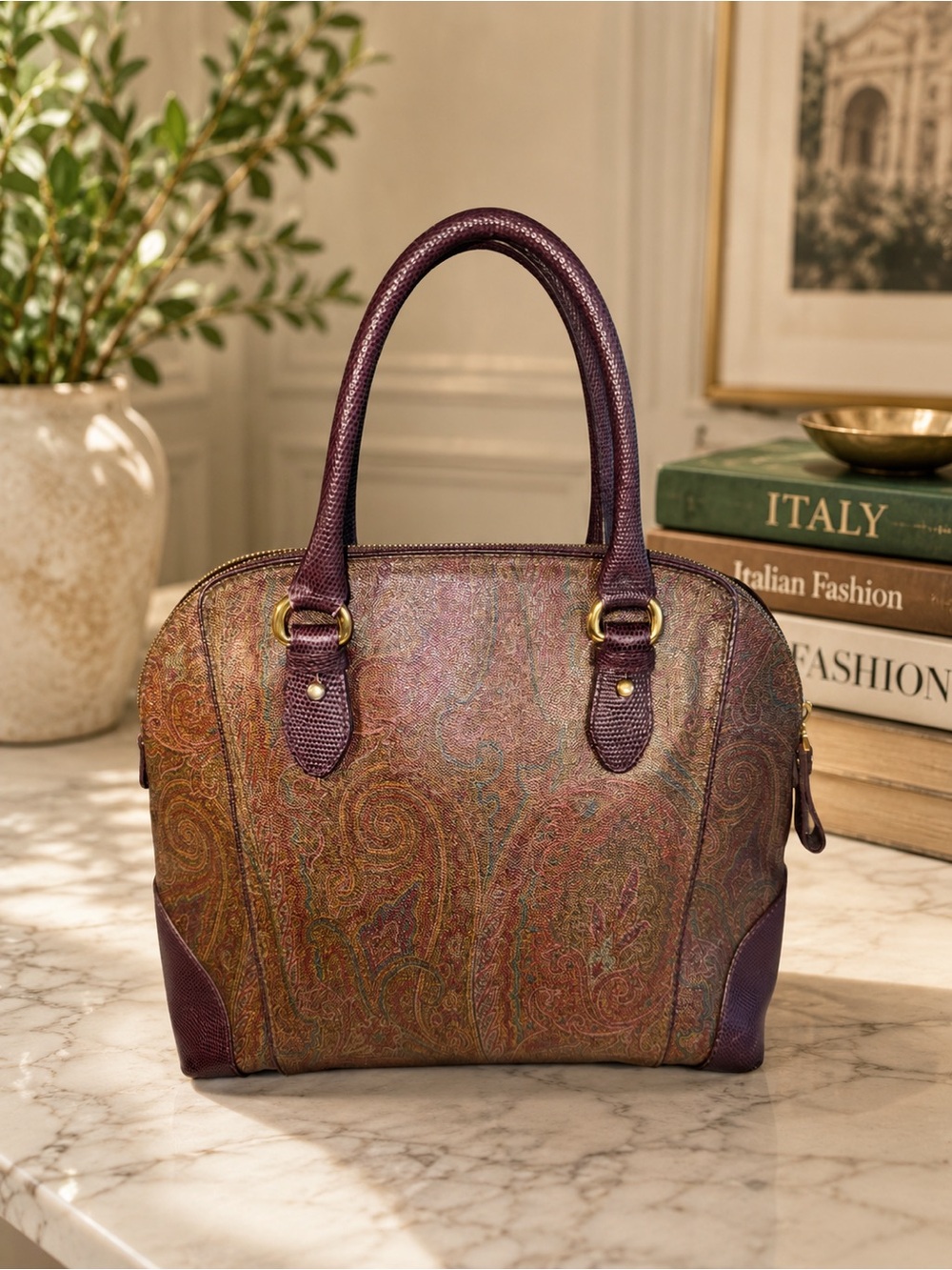 Etro Alma Dome Paisley Leather & Coated Canvas Satchel | Made in Italy - Picture 9 of 16